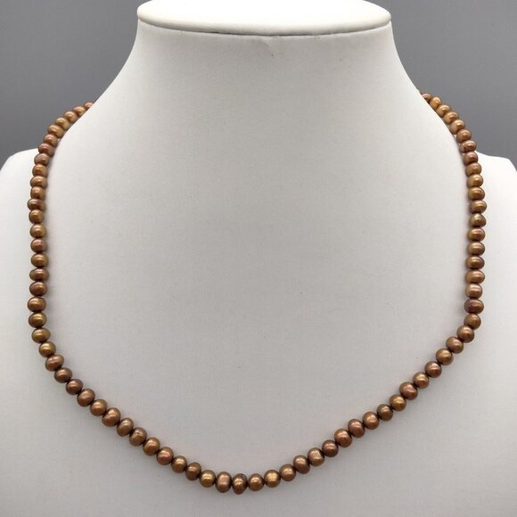 925 Silver Chocolate Pearl Necklace 4 mm 18" Brown Marked JCM Jacmel Mauritius - Picture 1 of 9